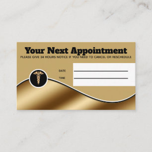 Medical hospital faux gold black caduceus patient appointment card
