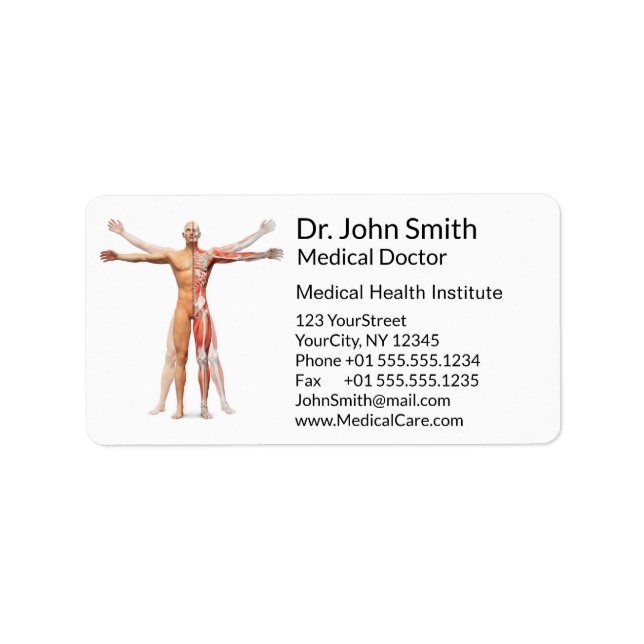 Medical Human Body Skeleton Muscles Address Label (Front)