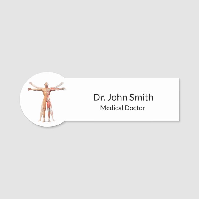 Medical Human Body Skeleton Muscles Name Tag (Front)