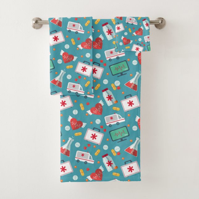 Medical Icon Pattern Bath Towel Set (Insitu)