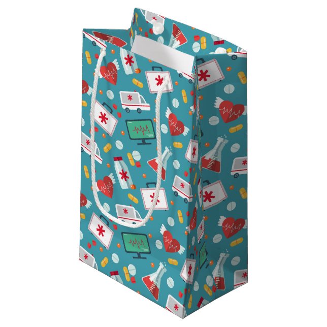 Medical Icon Pattern Small Gift Bag (Front Angled)