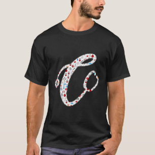 Medical Icons Stethoscope Doctor Nurse Letter C In T-Shirt