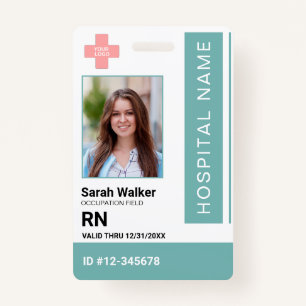 Medical ID photo employee Hospital dusty turquoise ID Badge