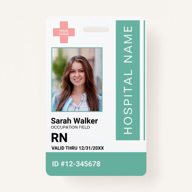 Medical ID photo employee Hospital Staff mint  ID Badge (Front)