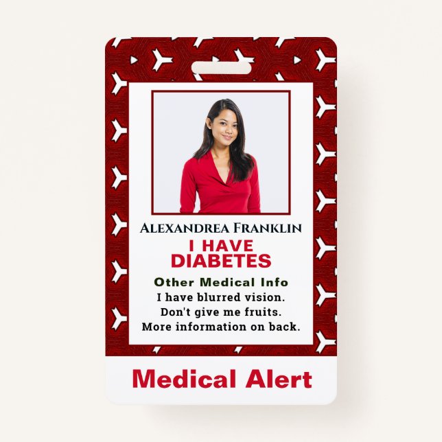 Medical Illness Alert Emergency ID Photo Custom ID Badge (Front)