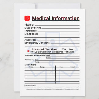 Medical Information Emergency Refrigerator Invitation