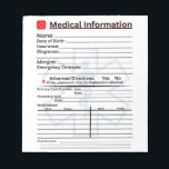 Medical Information Emergency Refrigerator Notepad<br><div class="desc">Always be prepared for an emergency with all of your information dispalyed and easily found by family,  paramedics,  firefighters,  EMTs,  friends and neighbours. Get a magnet or paper version.</div>