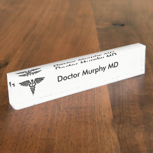 Medical Insignia Caduceus White Nameplate