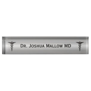 Medical Insignia Personal Desk Plaque Silver Nameplate