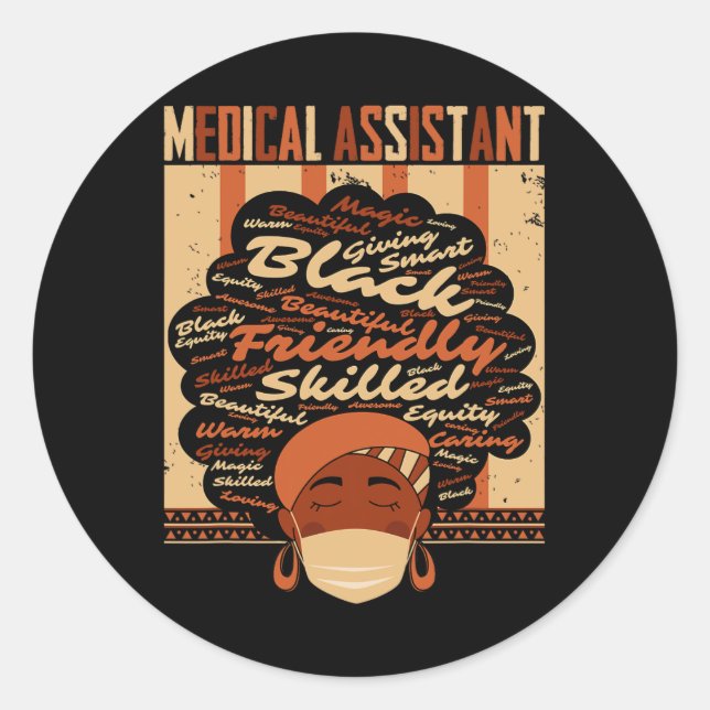 Medical Istant Costume Afro Woman Proud Black Hist Classic Round Sticker (Front)