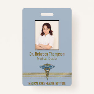 Medical Light Blue Caduceus Gold Foil Stripes ID ID Badge