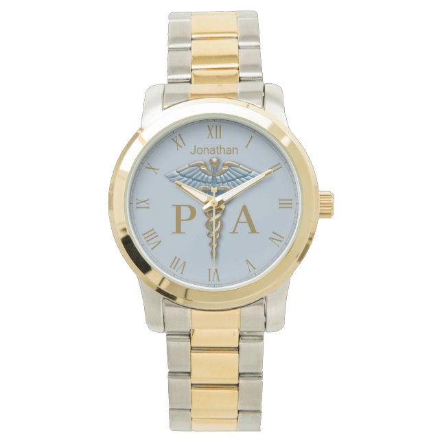 Medical Light Blue Caduceus PA Physician Assistant Watch (Front)