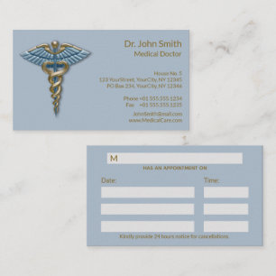 Medical Light Blue Gold Caduceus Fine Professional Appointment Card