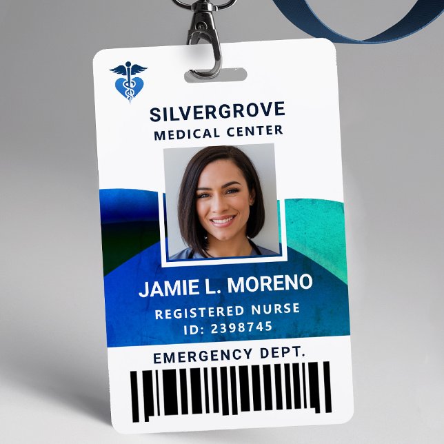 Medical Logo Clinic Hospital Modern Photo Nurse ID ID Badge (nurse id badge custom hospital clinic medical center office clinic blue teal navy logo photo)