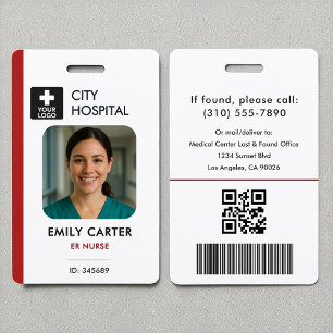 Medical Logo Emergency Red ID Employee Photo  ID Badge
