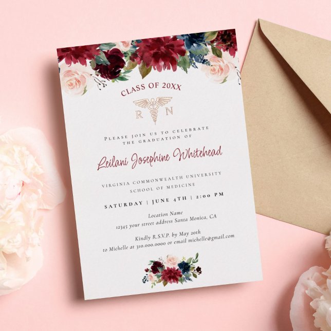 Medical Marsala Burgundy Floral Graduation Party (Creator Uploaded)