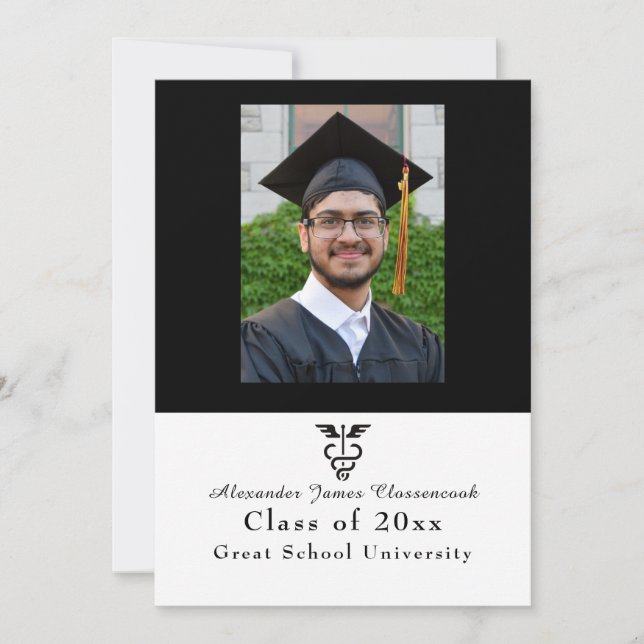 Medical Minimal Modern Black White  graduate Announcement (Front)