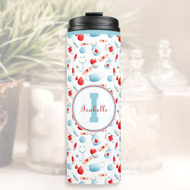 Medical Name Monogram Nurse Thermal Tumbler (Medical Pattern Monogram Nurse Thermal Tumbler)