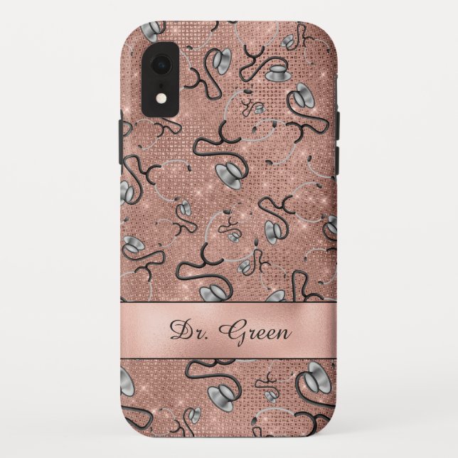 Medical, Nurse, Doctor themed Stethoscopes, Name Case-Mate iPhone Case (Back)