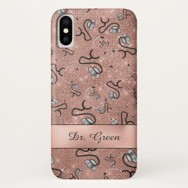 Medical, Nurse, Doctor themed Stethoscopes, Name Case-Mate iPhone Case (Back)