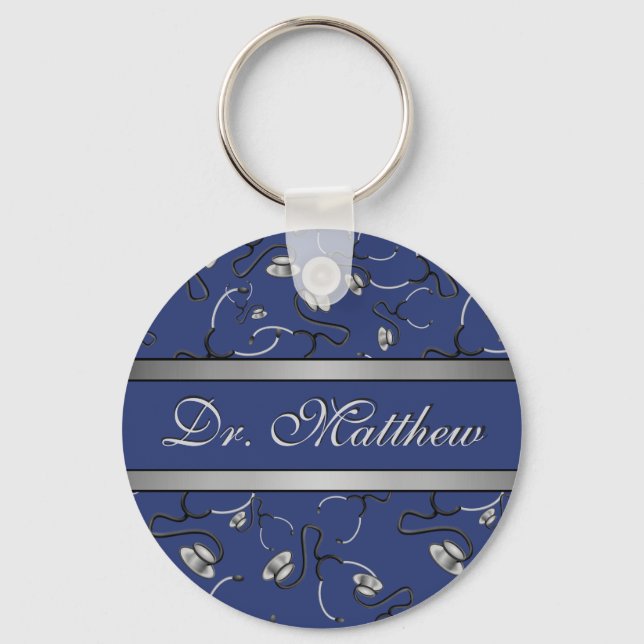 Medical, Nurse, Doctor themed stethoscopes, Name Key Ring (Front)