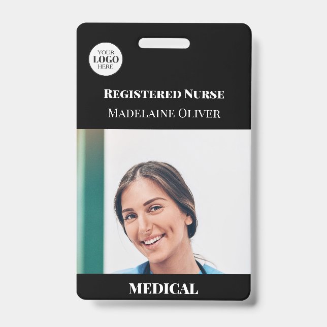 Medical Nurse ID Photo Black Simple Logo Badge (Front)