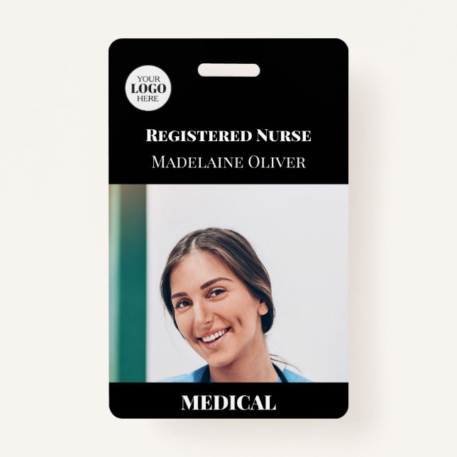 Medical Nurse ID Photo Black Simple Logo Badge ID Badge (Front)