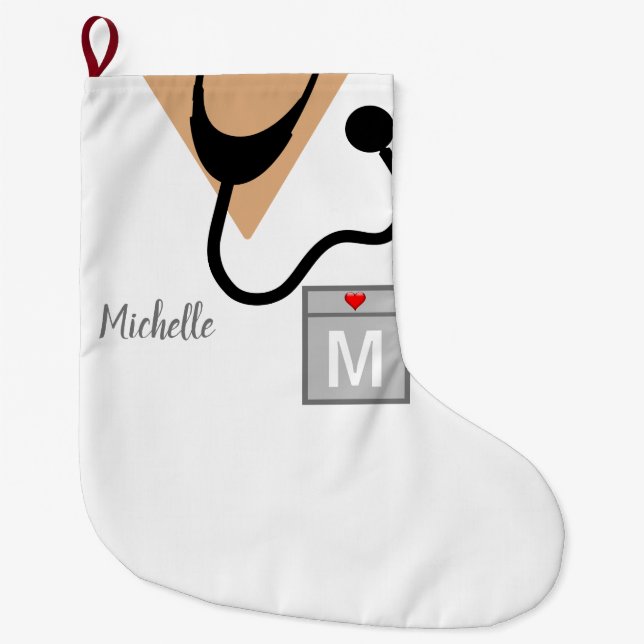 Medical Nurse Scrub Top Monogram Personalised Large Christmas Stocking (Front)