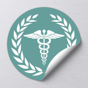 Medical Nursing Caduceus Symbol Teal Classic Round Sticker