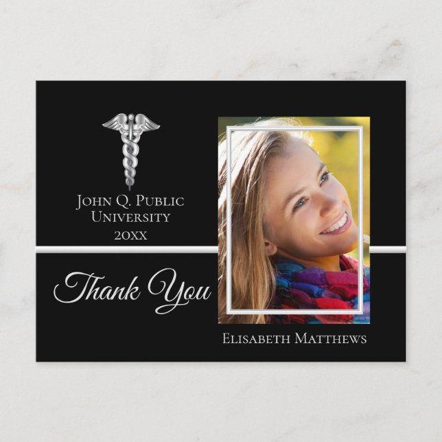 Medical | Nursing Graduation Name Photo Thank You Postcard (Front)