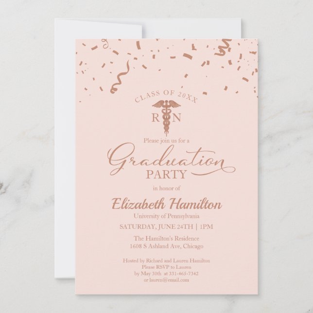 Medical Nursing School Grad Party Rose Gold Invitation (Front)