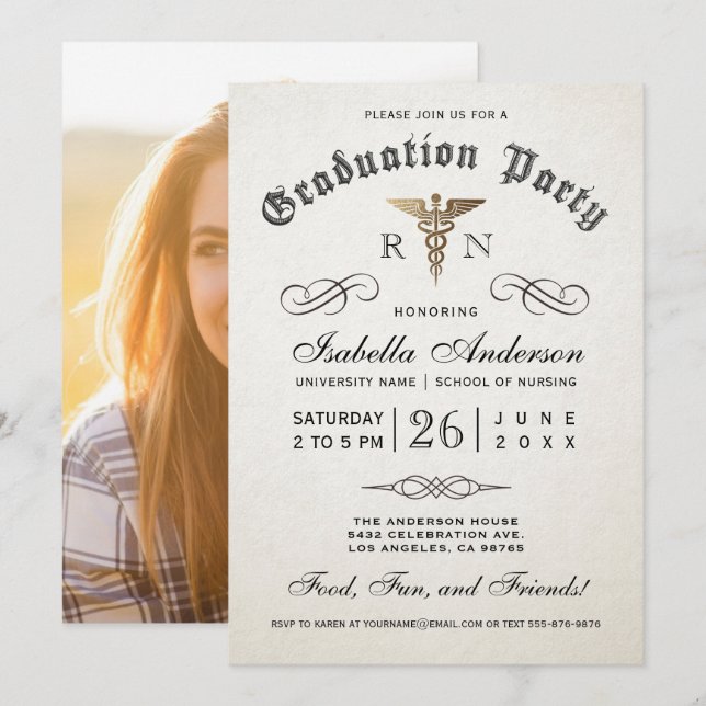 Medical Nursing School Graduation Invitations (Front/Back)