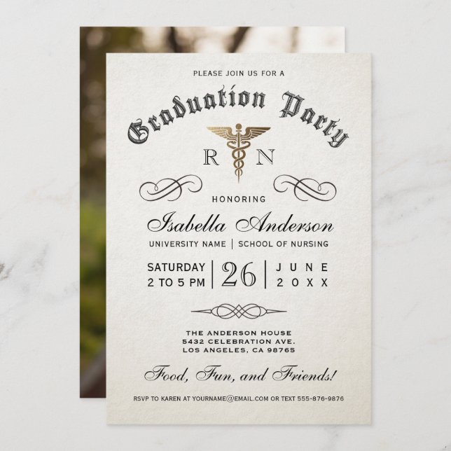 Medical Nursing School Graduation Invitations (Front/Back)