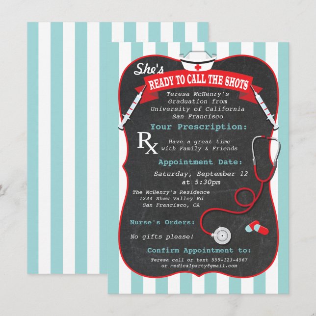 Medical Nursing School Graduation Prescription Invitation (Front/Back)