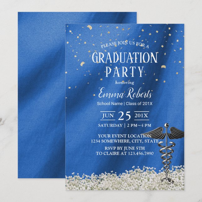 Medical Nursing School Navy Blue Graduation Invitation (Front/Back)