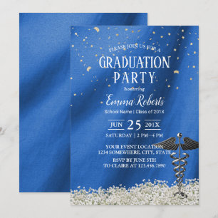 Medical Nursing School Navy Blue Graduation Invitation