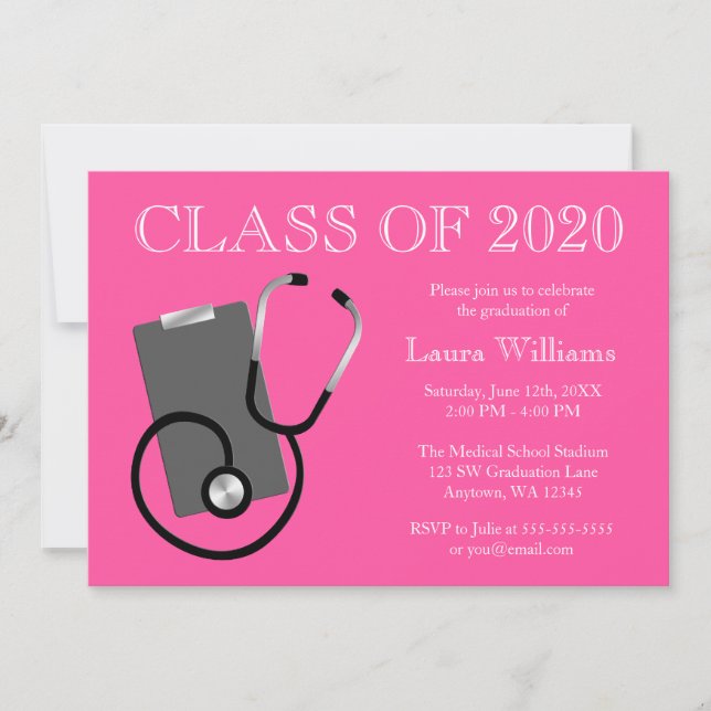 Medical Nursing School Pink Graduation Invitation (Front)