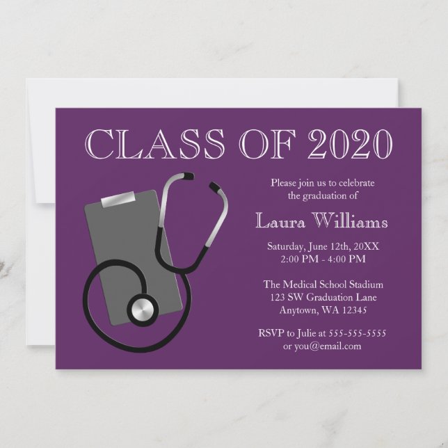 Medical Nursing School Purple Graduation Invitation (Front)