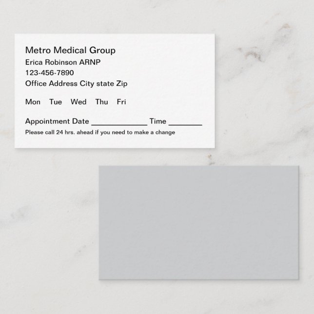 Medical Office Budget Appointment Business Cards (Front/Back)
