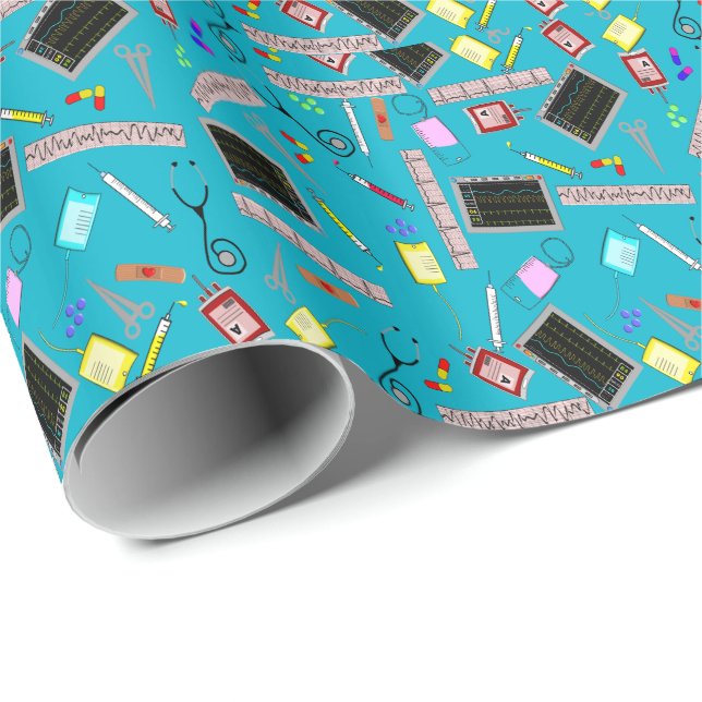 Medical or Nurse Gift Wrap Blue (Roll Corner)