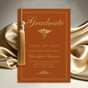 Medical Orange Gold Caduceus College Graduation Announcement