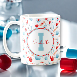 Medical Pattern Name Monogram Nurse Coffee Mug