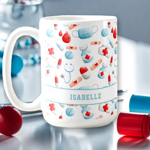 Medical Pattern Name Monogram Nurse Large Coffee Mug