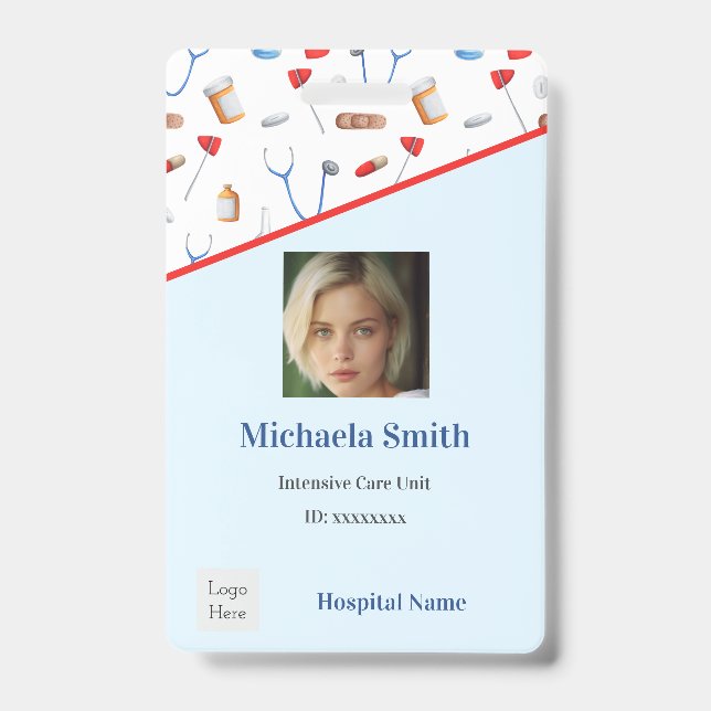 Medical Patterned Intensive Care Doctor ID Badge (Front)