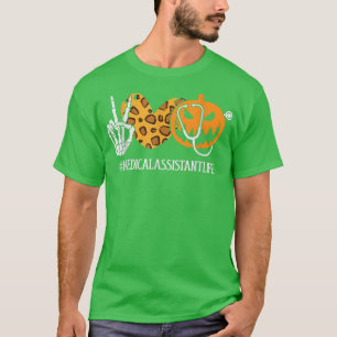 Medical Peace Love Skeleton Fall Pumpkin Leopard H T-Shirt