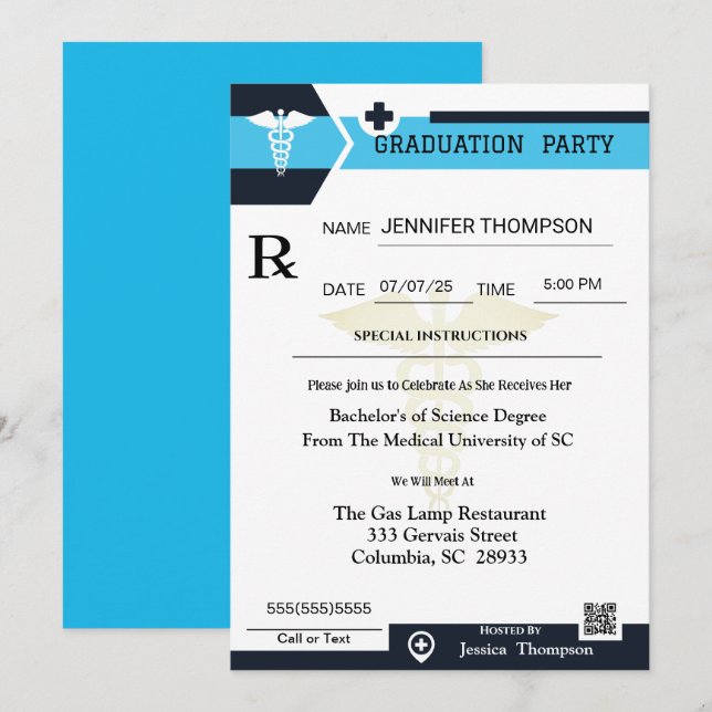 Medical Prescription Pad Graduation Invitation (Front/Back)