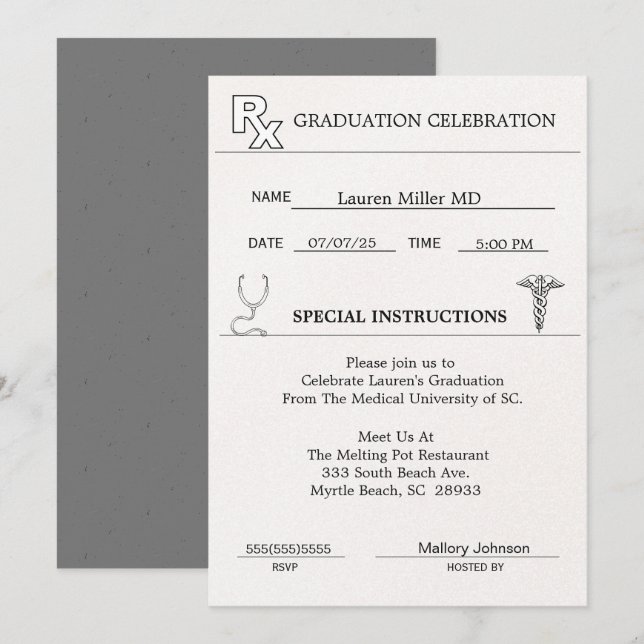 Medical Prescription Pad Graduation Invitation (Front/Back)