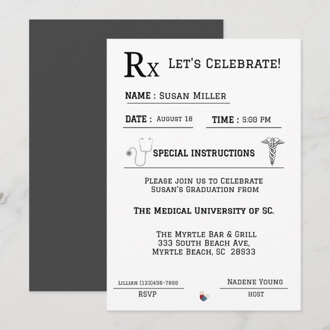  Medical Prescription Pad Graduation   Invitation (Front/Back)