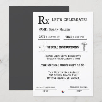 Medical Prescription Pad Graduation Invitation