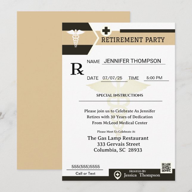 Medical Prescription Pad Retirement Invitation (Front/Back)